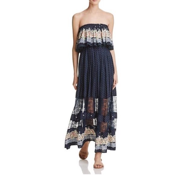 FREEWAY Womens Maxi Dress Printed Lace Inset - Picture 1 of 6